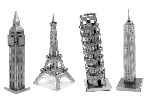 Fascinations Metal Earth Model Kits Big Ben One World Trade Eiffel Tower of Pisa - Picture 1 of 5