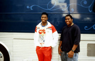 Rapper Doug E. Fresh and DJ Chill Will poses for photos 1988 Old Photo