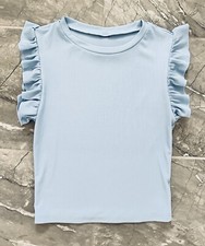 Women  s Short Sleeve Ribbed Fashion Top Light Blue
