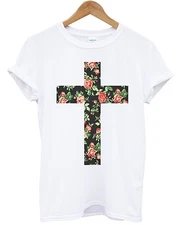 Rose Cross T Shirt Floral Flower Christian Swag  Dope Indie Tumblr Summer Top