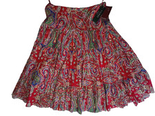 NWT 119 LAUREN RALPH LAUREN A-LINE TIERED RED MULTI COTTON LINED SKIRT size PL