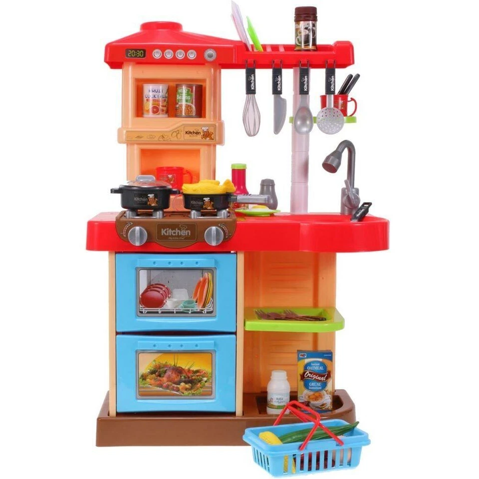 Cucina Giocattolo Bambini Fornello Luci Suoni 30 Accessori Gioco 52x26x72cm - Immagine 3 di 4