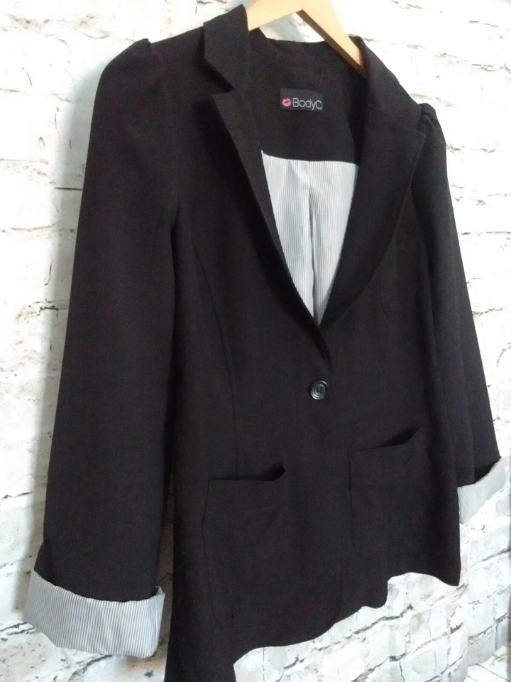 Chaqueta Blazer Body C Mujer Grande Negra Enrollable Contraste Rayas Mangas Bolsillos Foto 4 de 4