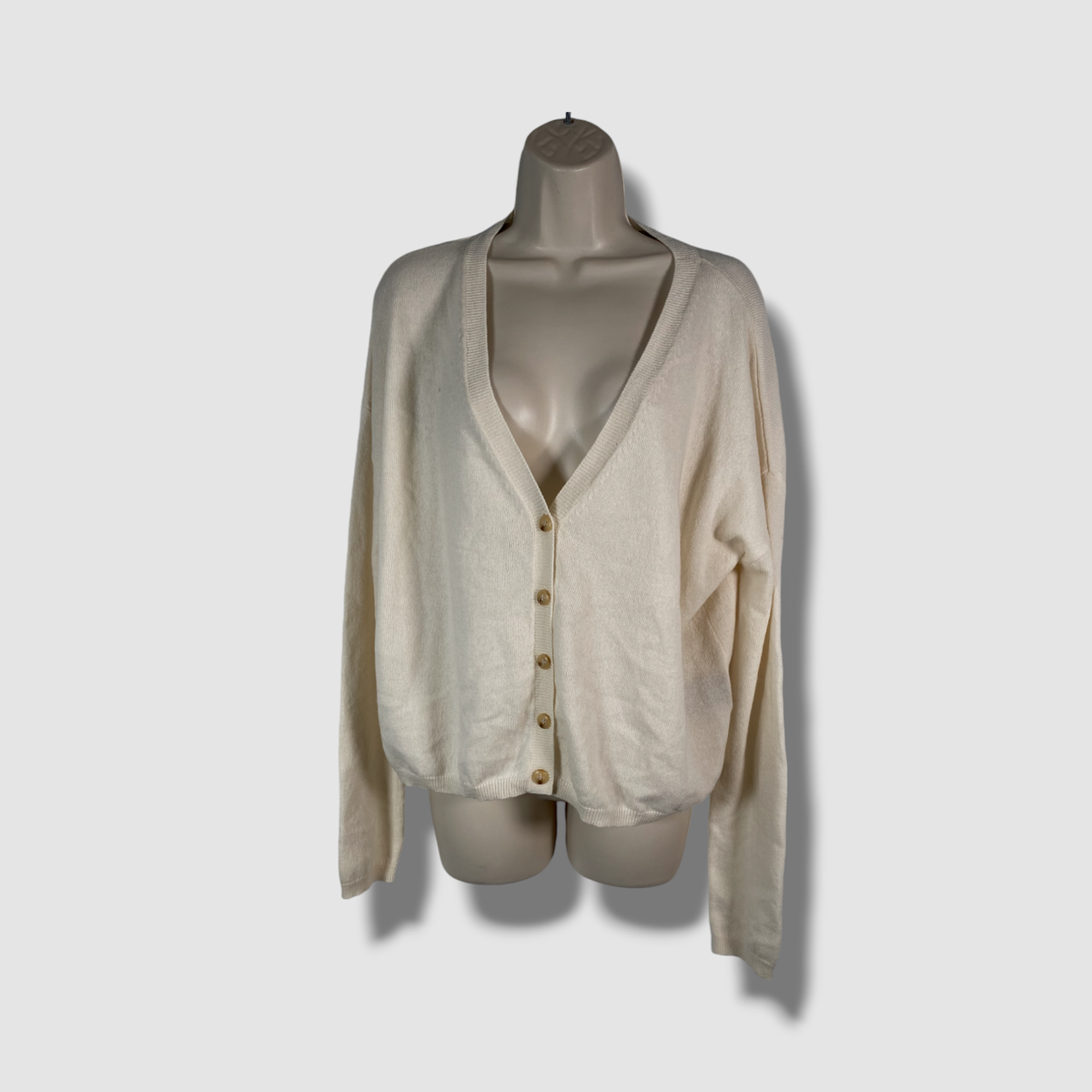 Lisa Yang Women's Ivory Cashmere Abby V-Neck Button Cardigan