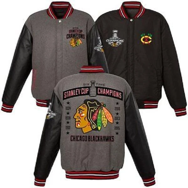 Chaqueta reversible de lana Chicago Blackhawks 6 veces Stanley Cup Champions diseño JHD Foto 4 de 4