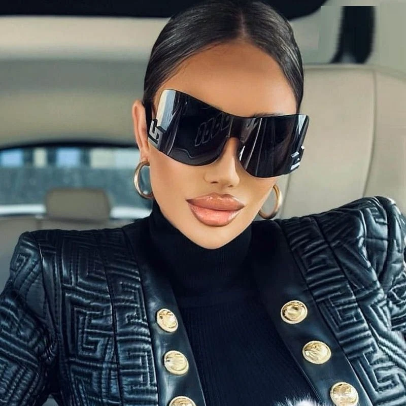 Celebrity Luxury Women Men Shield Sunglasses Brand Oversized Female Rimless  Big