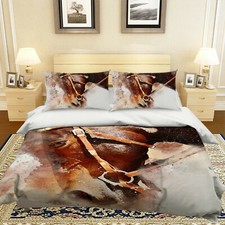 3D Brown Horse S058 Animal Bed Pillowcases Quilt Duvet Cover Set Queen King Su