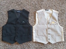 Lot of 2 Boys Dress Formal Vest Size 4 Cream, Beige, Black, Charcoal, Pin Stripe