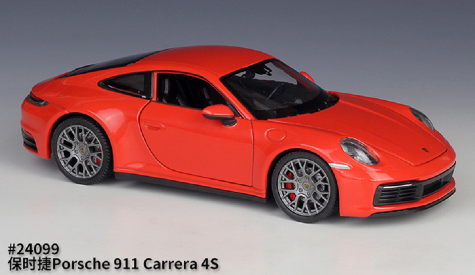 Welly 1:24 Porsche 911 Carrera 4S Orange Diecast Model Sports Racing Car