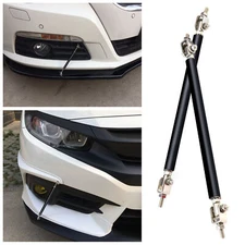 Black 2Pc Adjustable Car Front Bumper Lip Splitter Rod Strut Tie Support Bar Kit