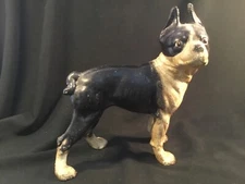 Antique Hubley cast Iron Boston Terrier Doorstop  original paint Slot Screw