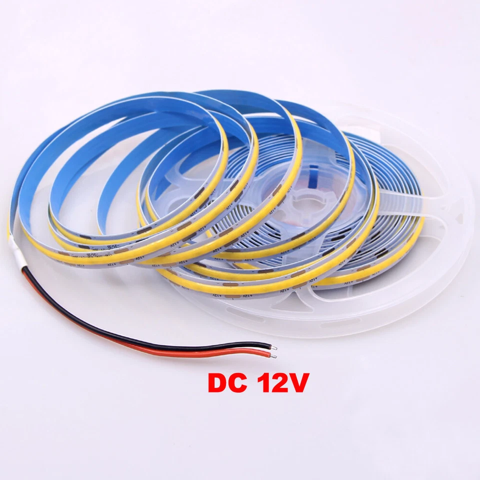 Tira de luces LED COB cinta flexible luces hogar hágalo usted mismo iluminación blanco cálido 5V 12V 24V Foto 3 de 4