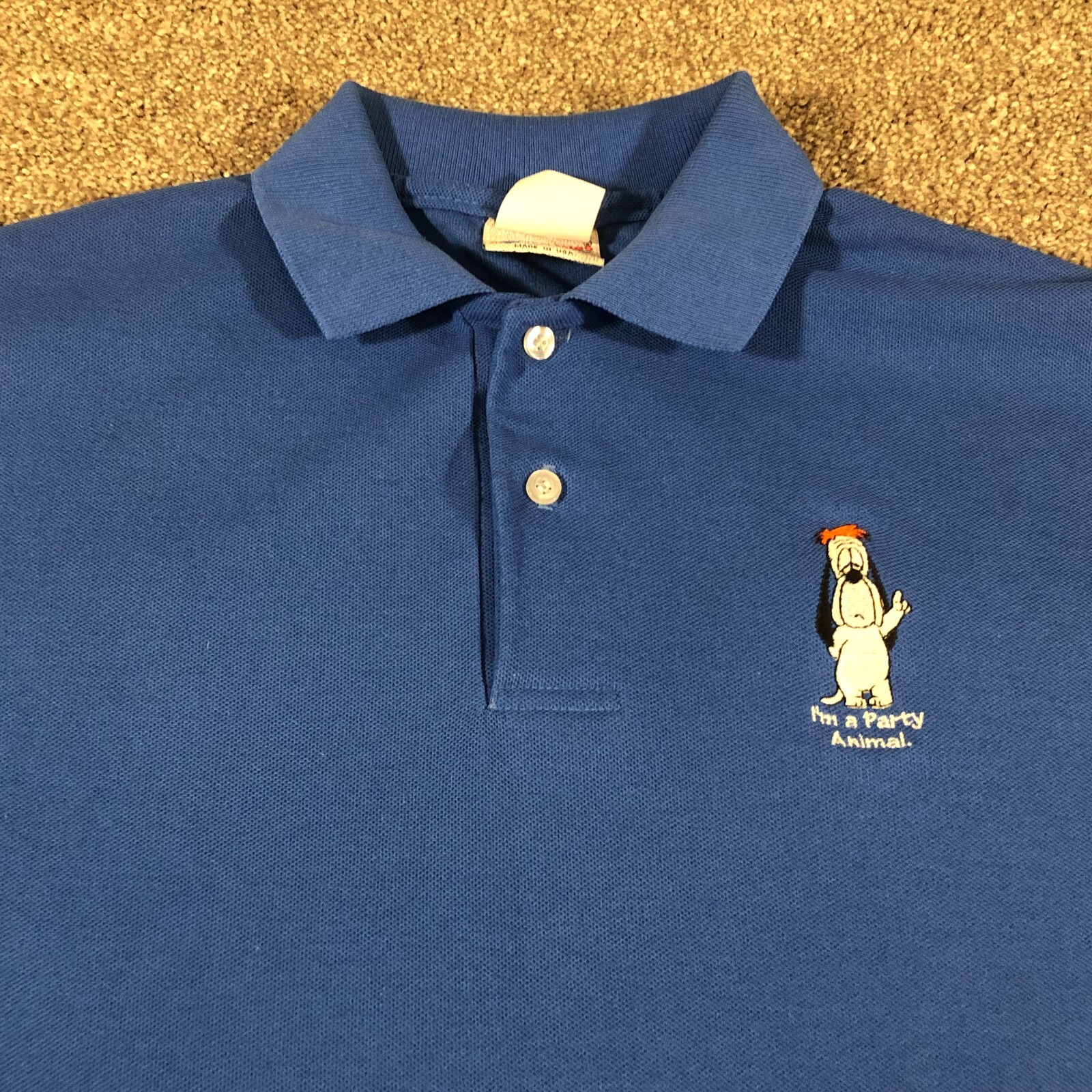 Vintage Droopy Dog Polo Shirt Mens Large Blue USA Mad… Gem