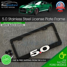 Chrome 5.0 Matte Black License Plate Frame Logo Front Rear Cover For Mustang Gt
