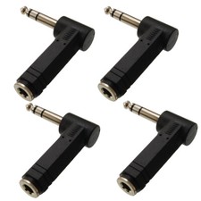 4Pcs Right-Angle 1/4" 6.35mm TRS Stereo Male to Female Audio Adapter