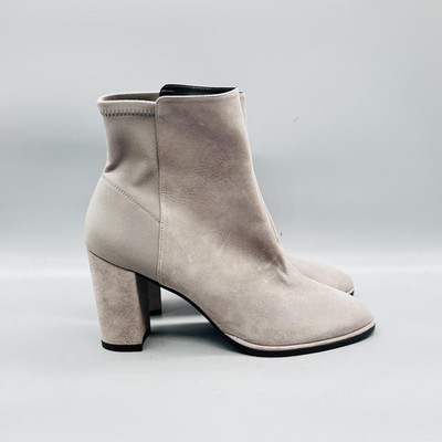 Stuart Weitzman Boots Women 9 Gray Suede Ankle Pull On Block Heel Booties Shoes