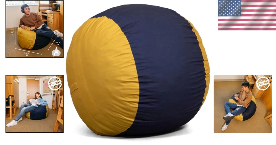 Durable Fuf Medium Foam Bean Bag Chair - Removable Cover in Collegiate Colors - Image 2 of 4