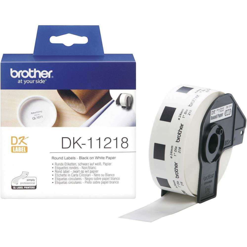 Brother DK-11218 Rouleau d'étiquettes rondes Ø 24 mm en papier blanc de 1000 pièces pour imprimante QL
