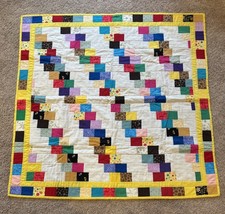 Quilt Throw Blanket Coverlet Patchwork Handmade Floral Geometric Yellow Lap Crib