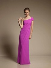Elegant Magenta One-Shoulder Chiffon Gown Ruched Bodice Formal Prom Bridesmaid 4