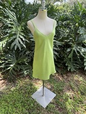 Vintage Jones New York Satin Lime Green Nighty Lingerie Club Rave Mini Dress SM
