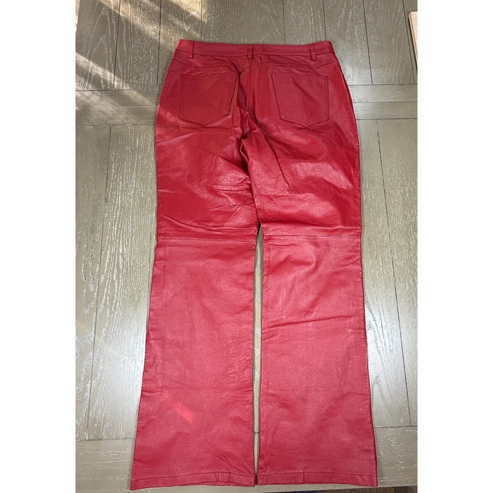 Pantalones acampanados de cuero rojo vintage para mujer 10 cintura alta Y2K bootcut ropa de calle Foto 2 de 4