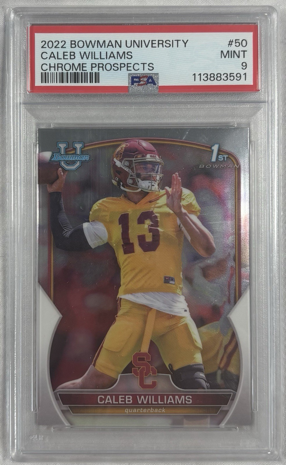 Caleb Williams - 2022 1st Bowman University Chrome Prospects #50 PSA 9 Mint