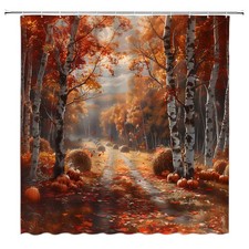 Fall Forest Shower Curtain Birch Trees Rustic Autumn Scenery 70x70 Inch