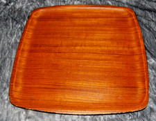 Vintage Wood Frame Serving Tray with Enamel/Formica Insert and Cutout Handles — listing 3