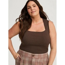 Torrid Womens Brown Ribbed Square Neck Sleeveless Tank Top Plus Size 4
