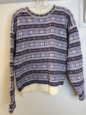 NORTHERN ISLES Shetland Wool Purple Fair Isle Sweater L Ski Cabin Vintage