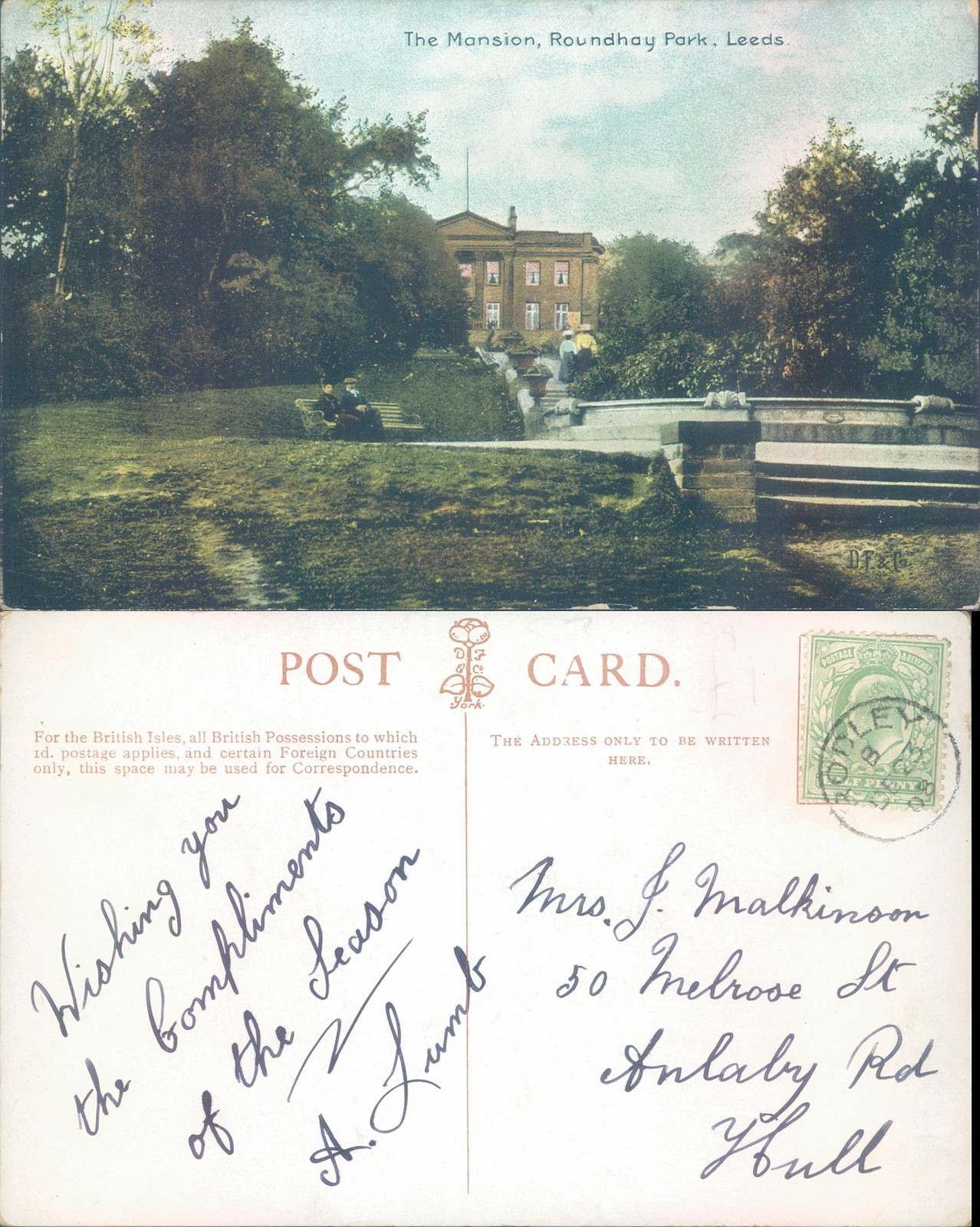 The Mansion Roundhay Park Leeds D Co 1904 postmark Architecture Landscapes