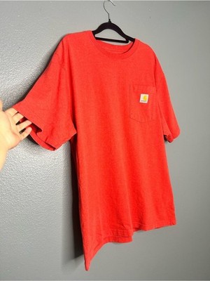 Carhartt Cotton Blend Loose Fit Men s Bright Red Orange Pocket Tee size Large