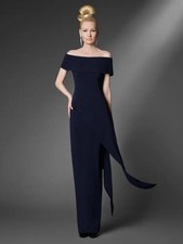 Tom & Linda Platt 4 Matte Crepe Cuff Top Peplum Gown Black 1621 Off Shoulder