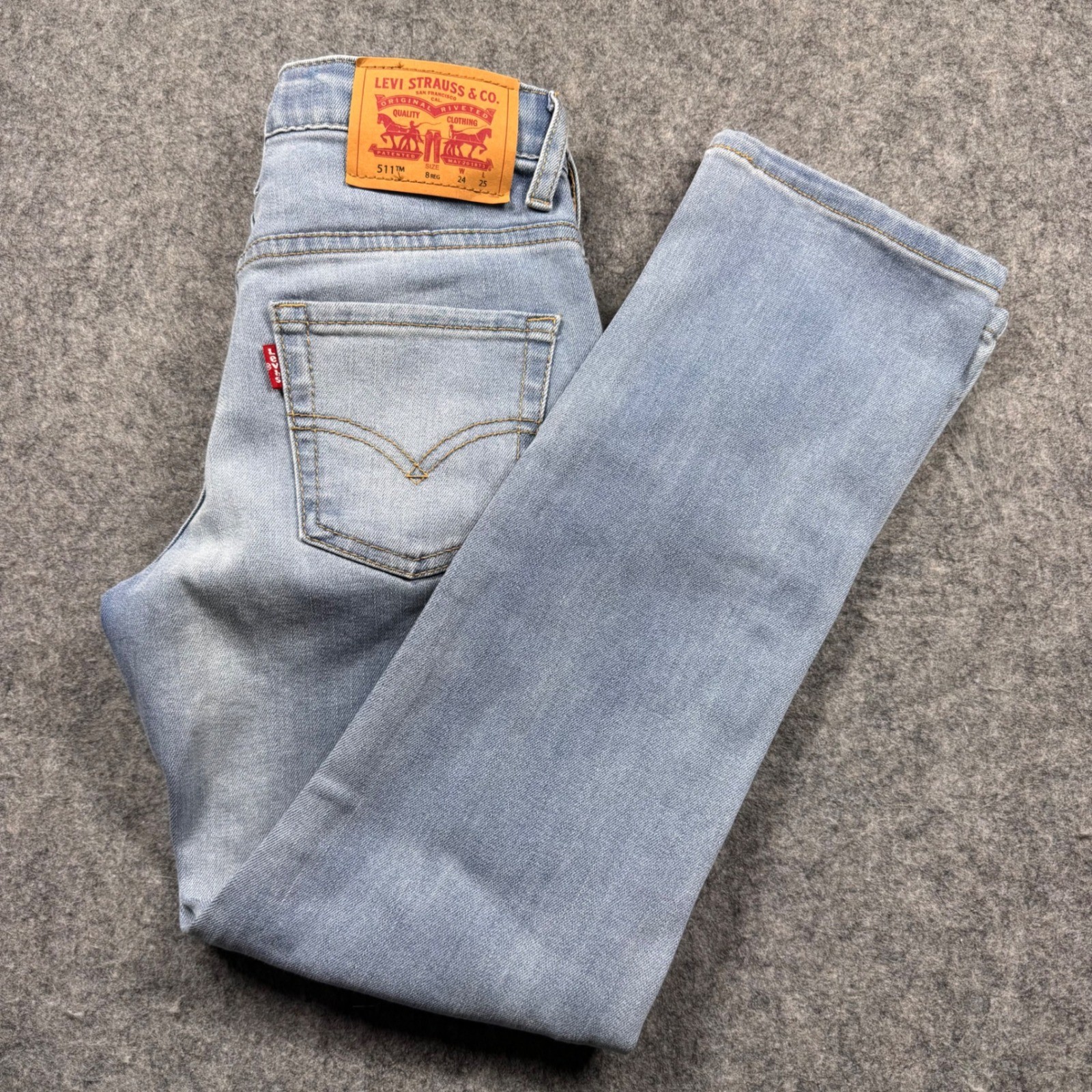 Boys Size 8 Regular Light Wash Distressed Blue Denim
