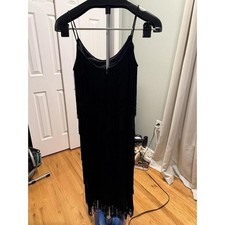 Black Fringe Flapper Dress Sleeveless Gatsby Cocktail Party Dress Size M