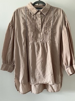 Wiya Italy Cotton Pintuck Blouse One Size Oversized Button Front Top