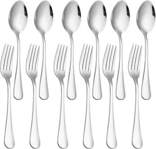 Set of 12 Stainless Steel Dinner Forks and Spoons Silverware Set Heavy-Duty / US