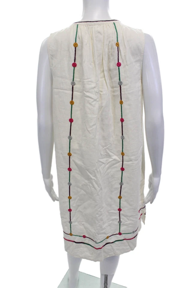 Vestido de lino bordado con cuello en V blanco Madewell para mujer talla XS Foto 3 de 4