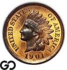 1901 Indian Head Cent Penny, Gorgeous Red Brown, Solid Gem BU++ RB Beauty!