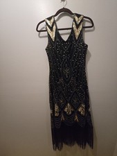 Flapper Fringe Sequined Sleeveless Dress Womens Sz M