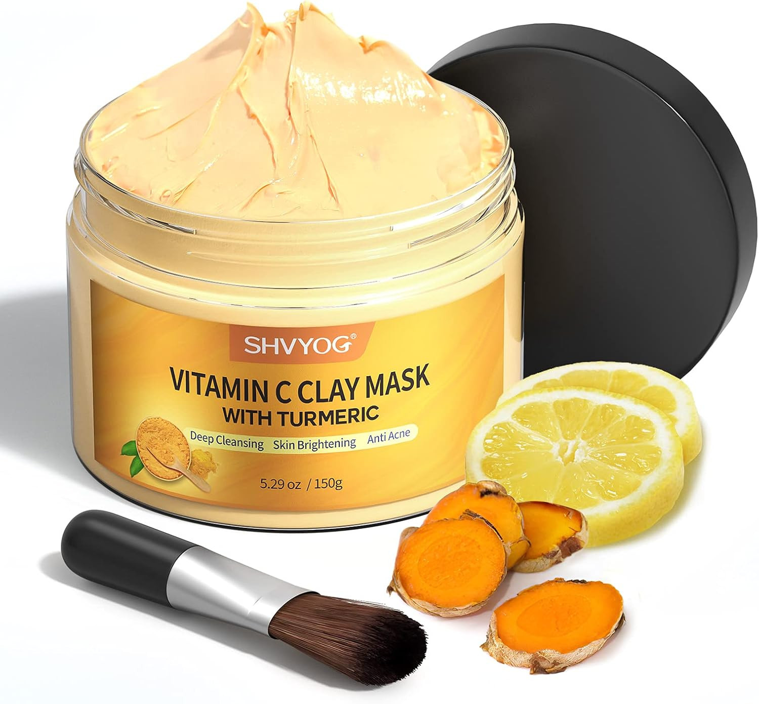 Masque argile curcuma soin visage vitamine C kaolin nettoyant pores et éclat anti-teint terne