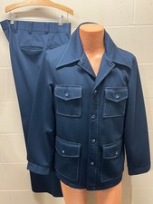 Vtg 70s JC Penney Navy Blue Leisure Suit 44" Chest Jacket 36" W Pants Poly Disco