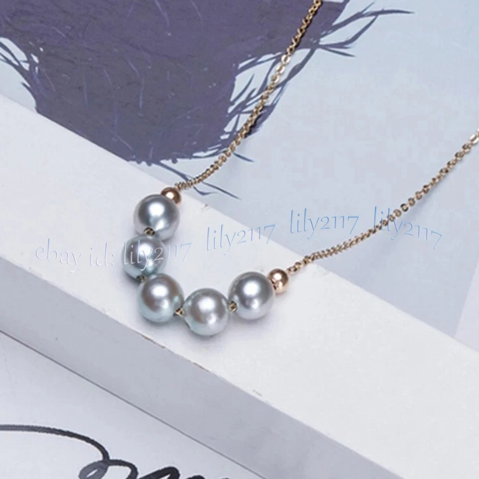 Collar colgante de perlas redondas de agua dulce gris plata genuino natural de 5-6 mm 18 pulgadas Foto 2 de 4