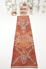 2,8x11,3 ft Rug, Vintage Turkish Rug, Red Ora...