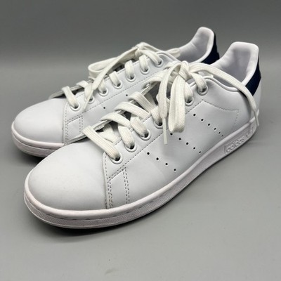 Adidas Stan Smith Shoes Womens 7.5 White Navy Blue Leather Sneakers EUC