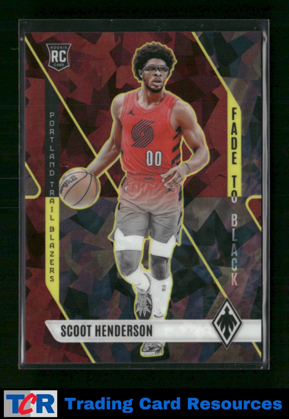 2023-24 Panini Phoenix #6 Scoot Henderson Fade To Black Phoenix Maroon Ice #/275