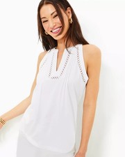 Lilly Pulitzer Women's Isaac Knit Top Tank Pintuck Resort White Cotton M 288214