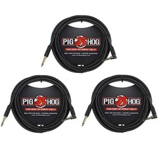 Pig Hog PC-H10BKR 1/4 Right-Angle to 1/4 Black Woven Guitar Instrument Cable,