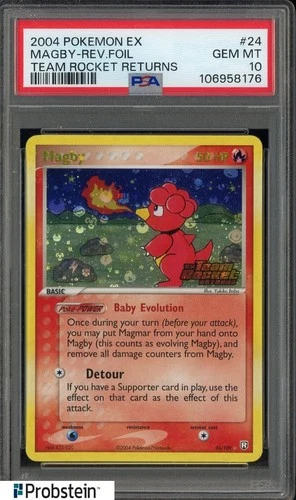 Pokemon Magby EX Team Rocket Returns Reverse Holo Rare #24 PSA 10 Gem MT POP 19